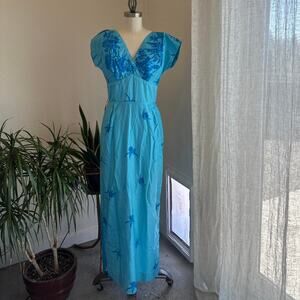 Waikiki Sports Honolulu Hawaii Women’s 8 Dress Blue Cotton Floral Hawaiian VNeck